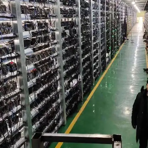 A bustling mining farm showcasing numerous mining rigs operational